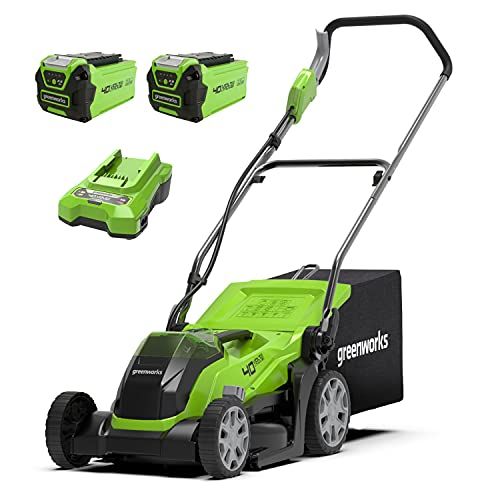 Greenworks G40LM35K2X : Tondeuse à Gazon Sans Fil pour Pelouses 400m², Largeur 35 cm, Sac 40L, 2 Batteries 40V