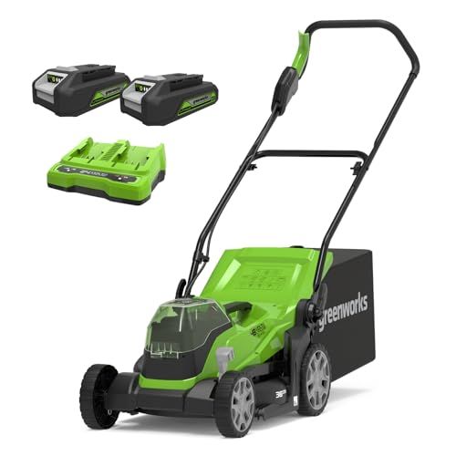 Greenworks G24X2LM36K2X : Tondeuse à Gazon Sans Fil pour Pelouses 210m², Largeur 36 cm, Sac 40L, 2 Batteries 24V, Chargeur Double