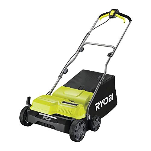 RYOBI RY1400SF35B: Scarificateur/Aérateur 1400 W 220V, Larg 35cm, 4 Positions de Travail, 1 Rouleau Scarificateur 16 Couteaux, 1 Rouleau Aérateur à Griffes, 1 Bac Souple 55L Inclus