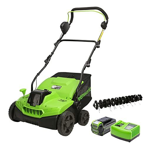 Greenworks Tools Scarificateur à Batterie 40 V GD40SC36 : 36cm, 3900 tr/min, Batterie G40B4, Chargeur G40UC4